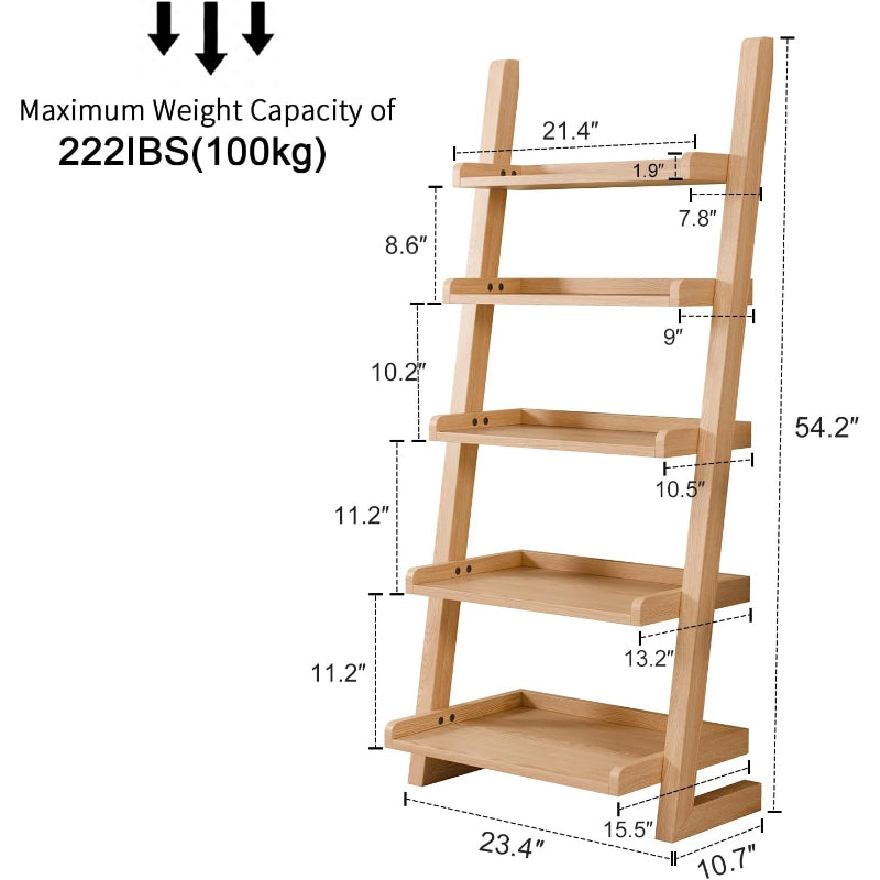 Modern 5‑Tier Wooden Leaning Ladder Bookshelf