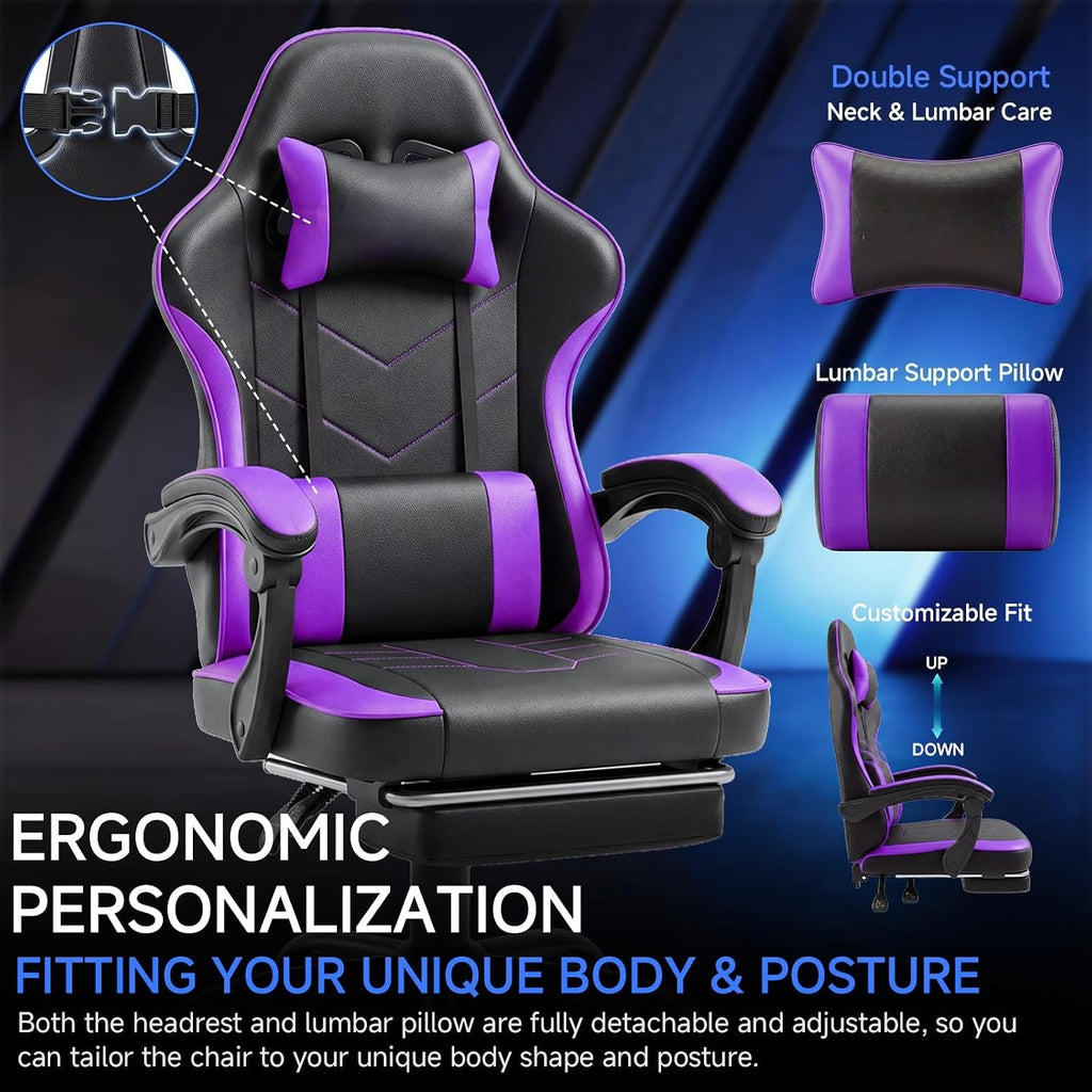 Reclining Gaming Chair With Footrest For Adults
