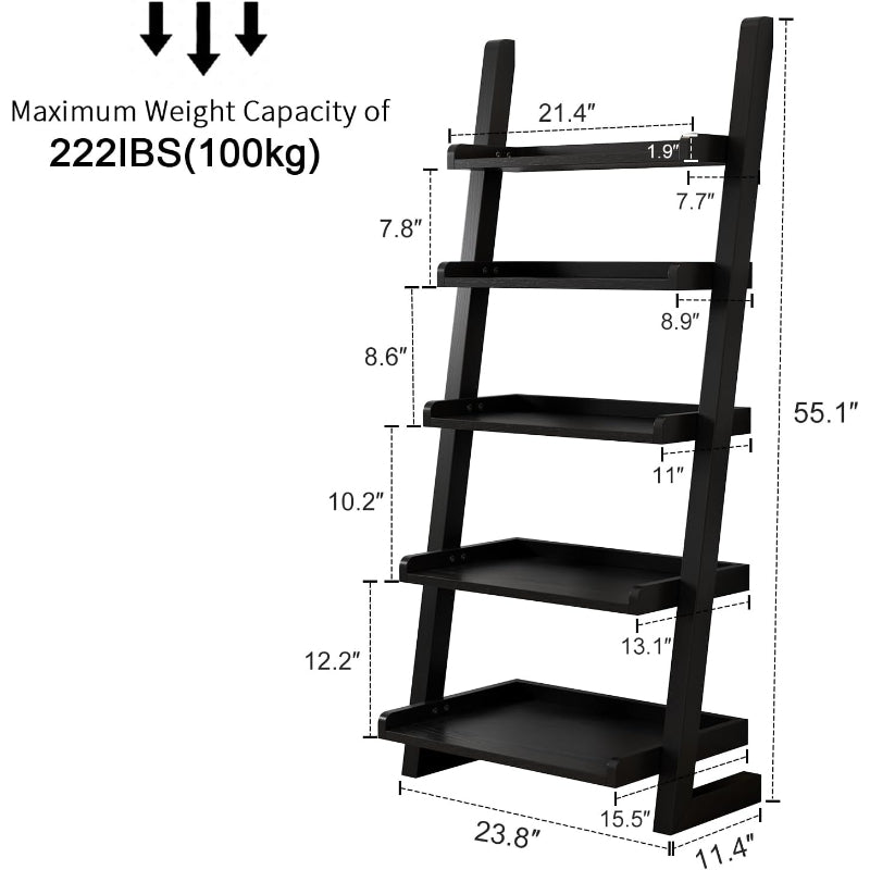 Modern 5‑Tier Wooden Leaning Ladder Bookshelf
